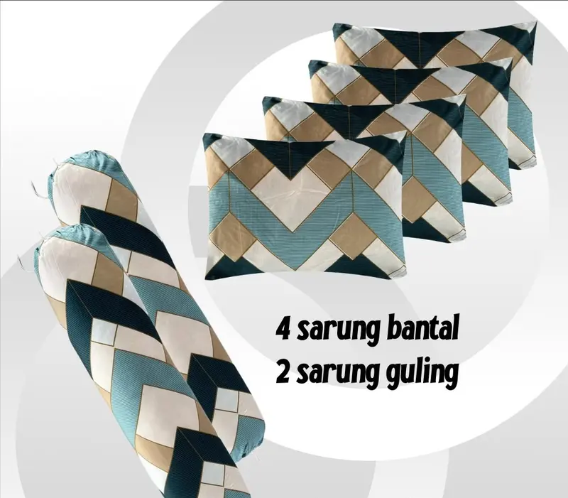 Sarban sargul isi 6pcs 4 sarung bantal dan 2 guling motif kotak kotak terbaru bahan katun halus 3