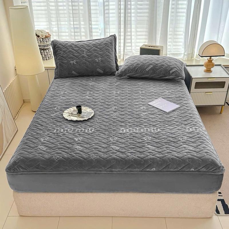 Sét ga gối nỉ nhung trần bông cao cấp, ga trải giường nỉ nhung bọc chun dành cho nệm dưới 30cm - Hàng Cao Cấp