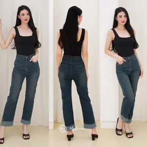 034 JEANS - Celana Panjang Highwaist Wanita Jeans Wanita Denim