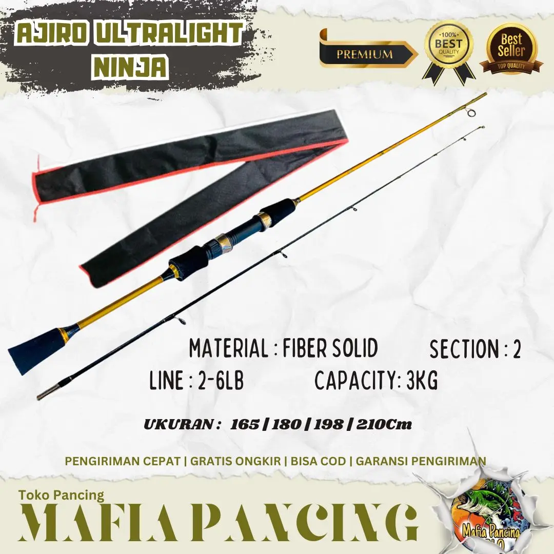 Joran Ultralight Pancing AJIRO NINJA Fiber solid padat 150 165 180 198 210cm Super lentur dan murah COD