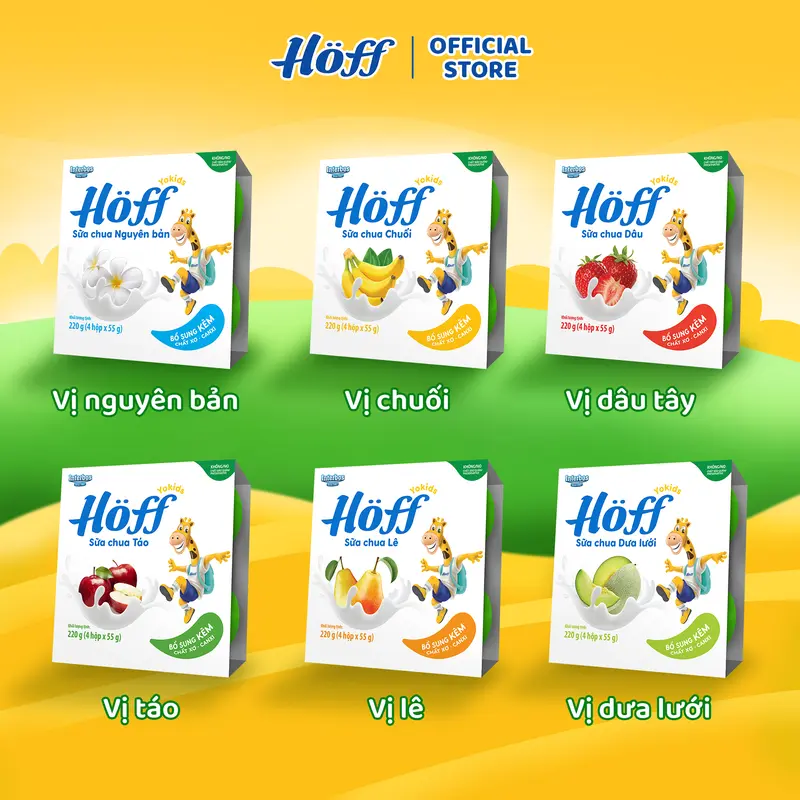 (Mới) Combo 2 sữa chua trái cây Hoff Mix vị Lê và Dưa Lưới 2 lốc (8 hộp x 55g) 1