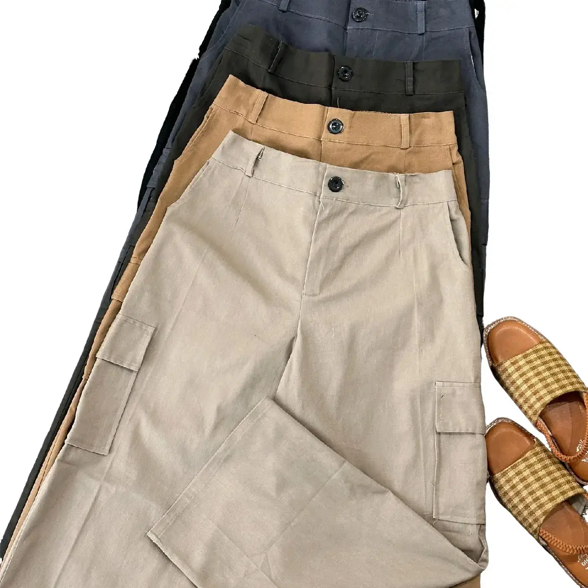 Aman_Colection Celana Kulot Cargo Bahan Twill Kancing Panjang Karet Katun Samping Nyaman