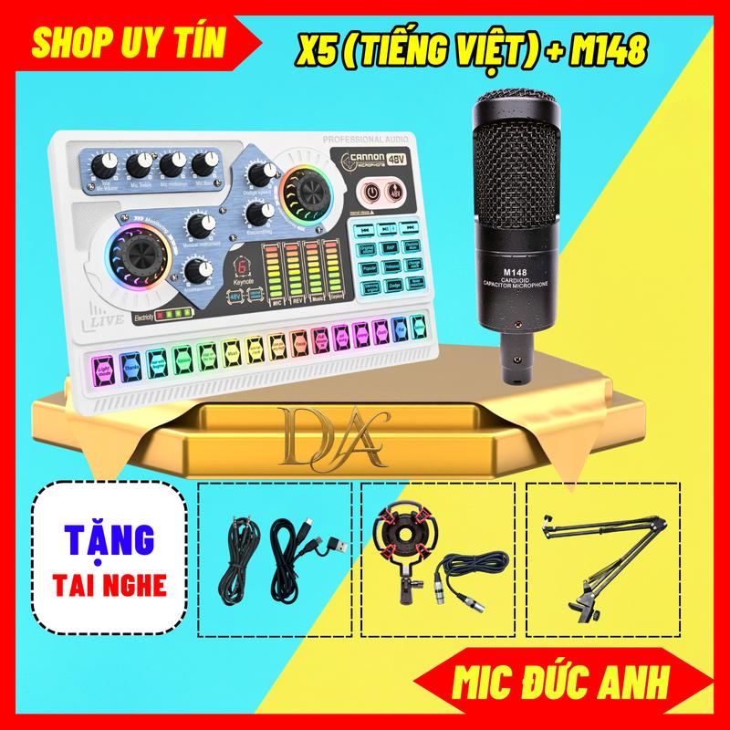  Bộ Sound Card X5 Kết Hợp Mic M148 Sử Dụng Nguồn 48V Thu Âm Hát Livestream Chuyên Nghiệp Âm Thanh HiFi 