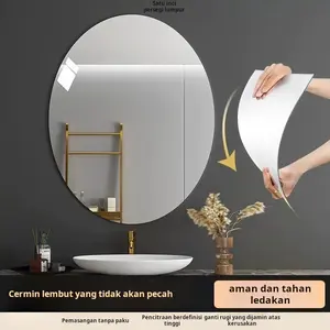 Kaca lembut akrilik HD tempel dinding rumah tangga untukkamar mandi, cermin dinding, cermin kamar mandi tanpa bor,cermin tubuh oval