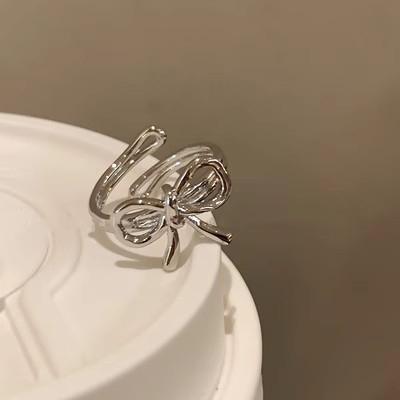 Bộ Nhẫn Nơ Bất Đối Xứng Đều Hàn Quốc Cho Nữ, Màu Bạc, Ins Tinh Xảo, Quà Tặng Ngày Lễ Tình Nhân 7