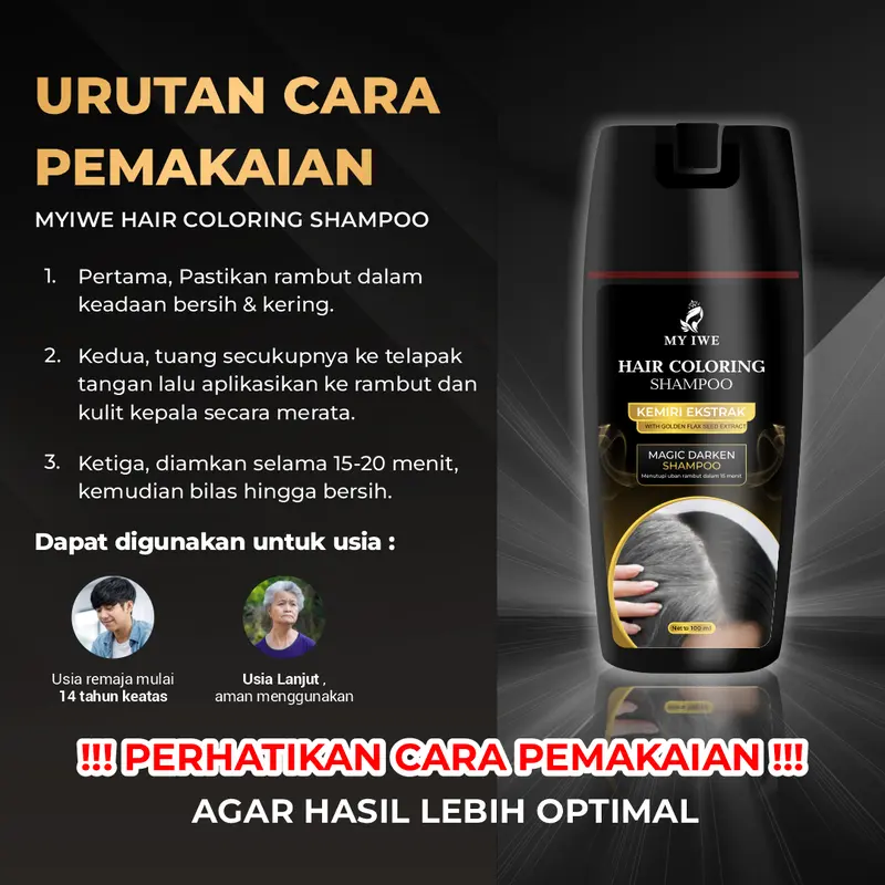 Shampoo Penghitam Rambut Putih Penghilang uban MY IWE HAIR Coloring Itam Black Myiwe Shampo Untuk Mewarnai Berkilau Penghilang Beruban Sampo Untuk Berwarna Hitam Ampuh Alami Permanen Pria Wanita Kakek Nenek Instant Cepat Menghitamkan 4