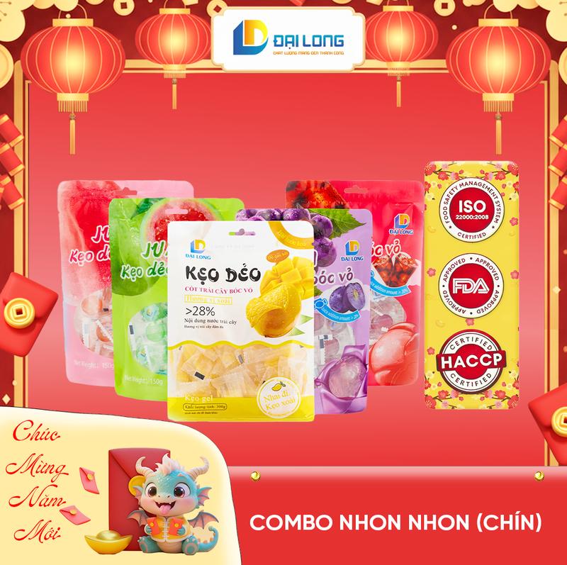   900 gram  Combo NHON NHON TẾT gồm 1 kẹo xoài bóc vỏ 4 kẹo JUMI bóc vỏ Đại Long đầy đủ các vị mê ly kẹo dẻo keothach 3d deo peeling soft candy không đủ vị trái cây Chua Ăn Vặt Snack peel gummy 