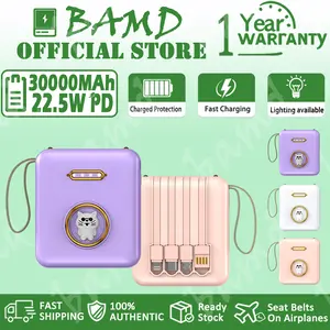 Powerbank Mini 30000mAh dengan 3 Kabel USB Dual & Lampu, Tali Gantung, Kapasitas Besar, Pengisian Cepat 22.5W PD, Kompatibel dengan Ponsel & Tablet, Ideal untuk Perjalanan & Kantor