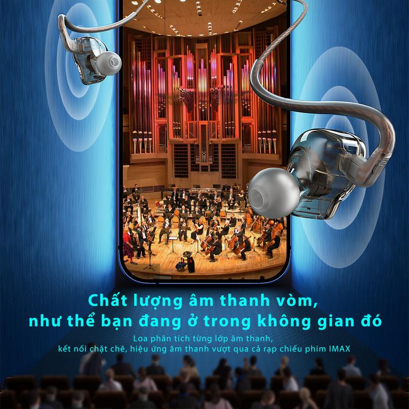 Tai nghe dây nhét tai WEKOME YC08 ssgaming tích hợp micro, cản tiếng ồn điều chỉnh âm thanh Trong Suốt BH chính hãng 7