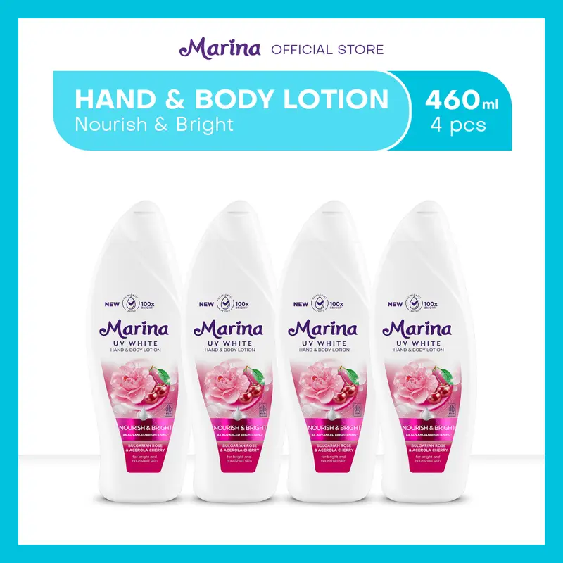 Marina Hand Body Lotion UV White 460ml - Nourish&Bright [4pc] - Mencerahkan Kulit Tubuh 0