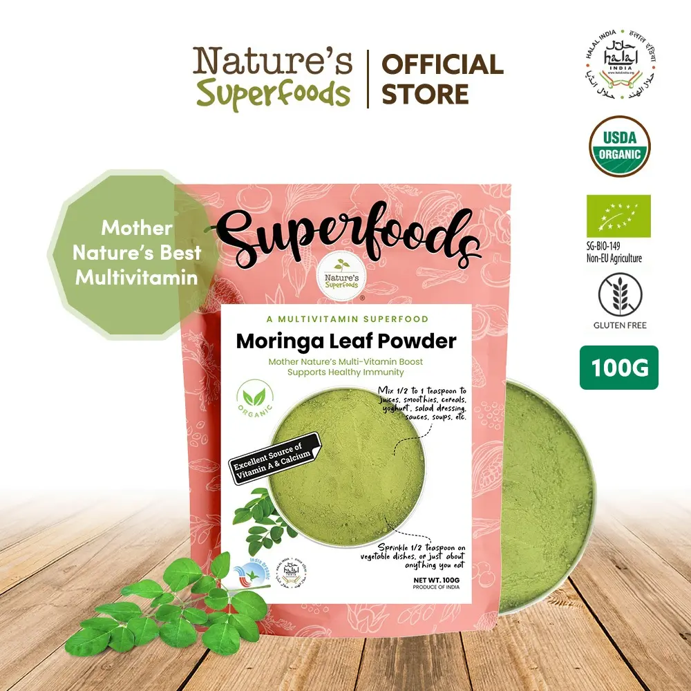 Nature's Superfoods Organic Raw Moringa Leaf Powder 100g l Natural Multivitamin l Antioxidants l Great for Heart & Skin