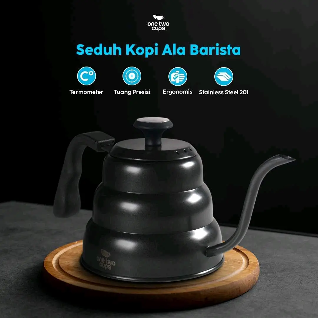 Teko Kopi Leher Angsa Pour Over Kettle Thermometer Stainless Steel Barista 1L/Hitam