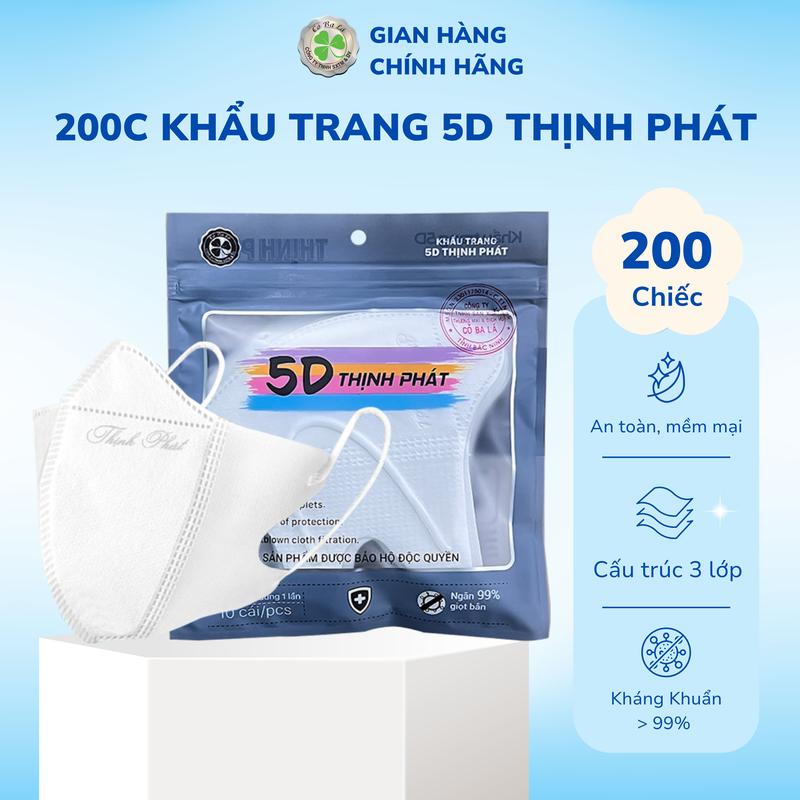 200 Chiếc Khẩu Trang Thịnh Phát 5D 3 Lớp Chống Nắng Chống Tia UV Quai Đeo Co Dãn, Không Bí Thở Không Lem Son 200 Cái