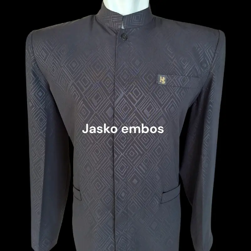 jasko  Pria Dewasa Baju bahan embos Premium Nyaman, Panjang, Kain, Formal,  Hitam 1