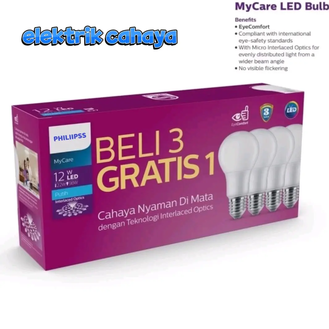 LAMPU LED PHILIIPSS 12 WATT ISI 4 LED MY CARE ISI 4PCS Multipack MyCare LED Bulb 12w beli 3 Gratis 1 tertentu