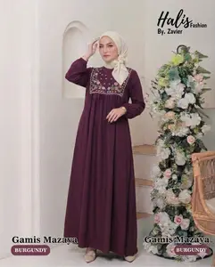 Gamis Mazaya Bahan Rayon Twill Premium Adem dan Nyamn Mix Bordir Cantik Ori Halis
