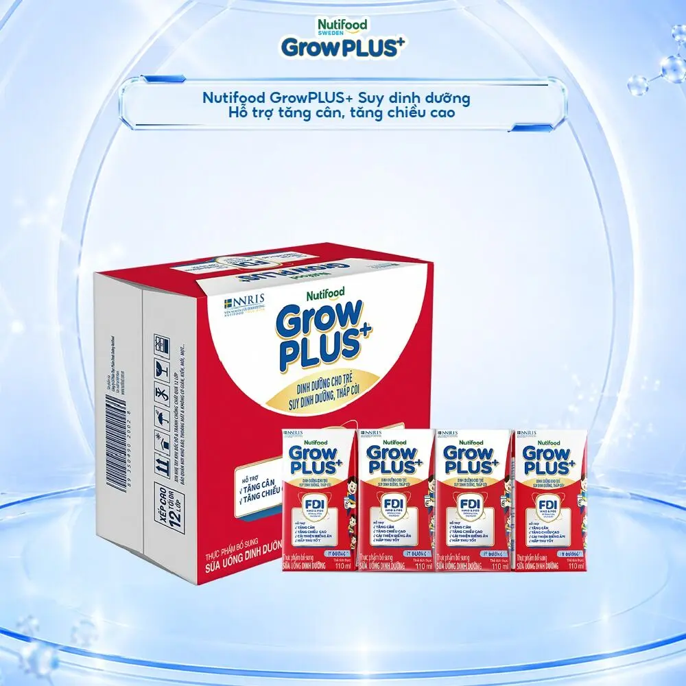 [Đỏ SDD]  Thùng 24 hộp 110ml Sữa Bột Pha Sẵn Nutifood GrowPLUS+ Suy Dinh Dưỡng (Đỏ) Ít đường Men Vi Sinh Cho Bé -[LS]
