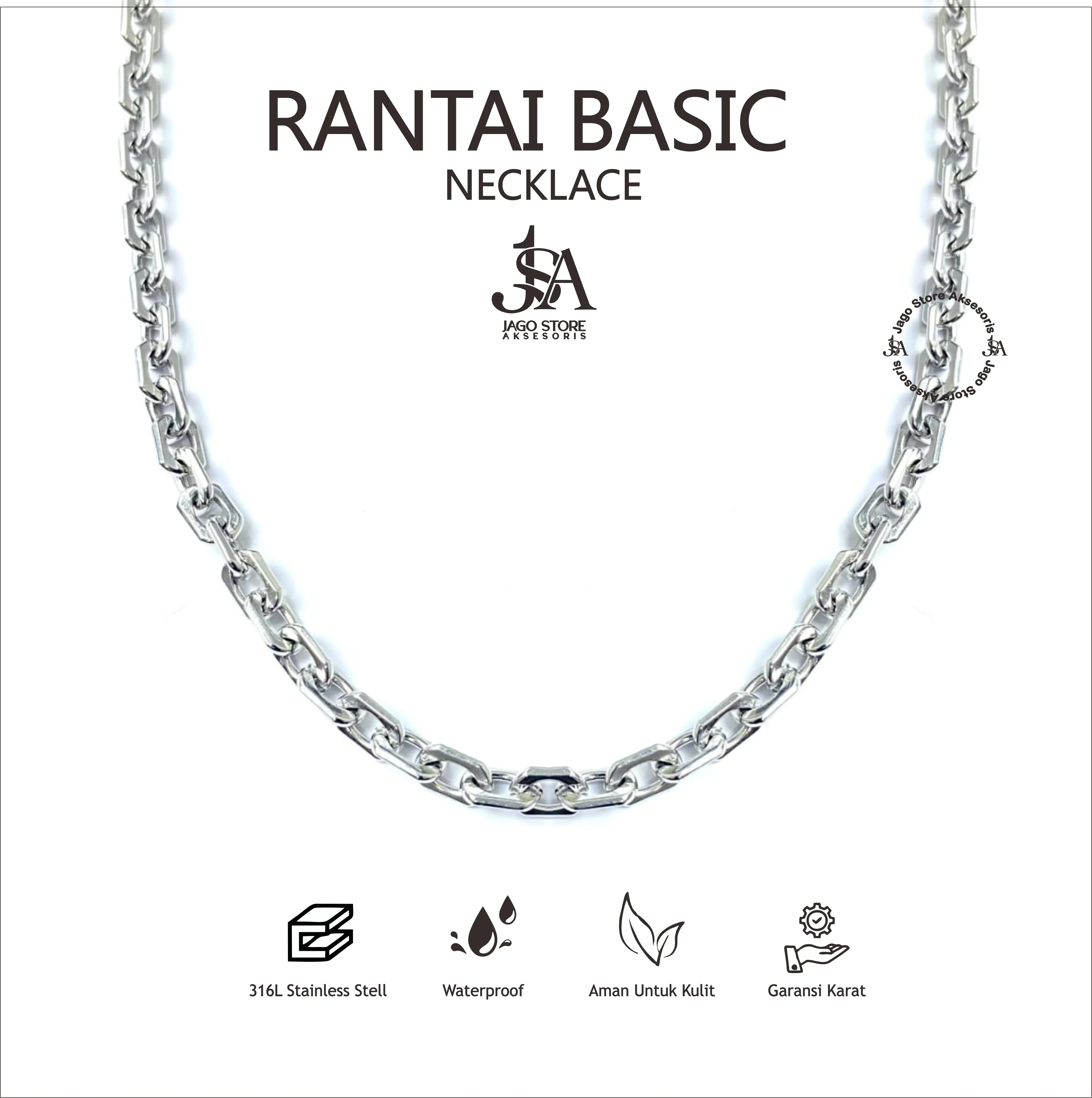 Kalung Titanium Basic Aksesoris Pria Wanita Anti Karat Anti Luntur Fashion Zaman Now Rantai Dewasa