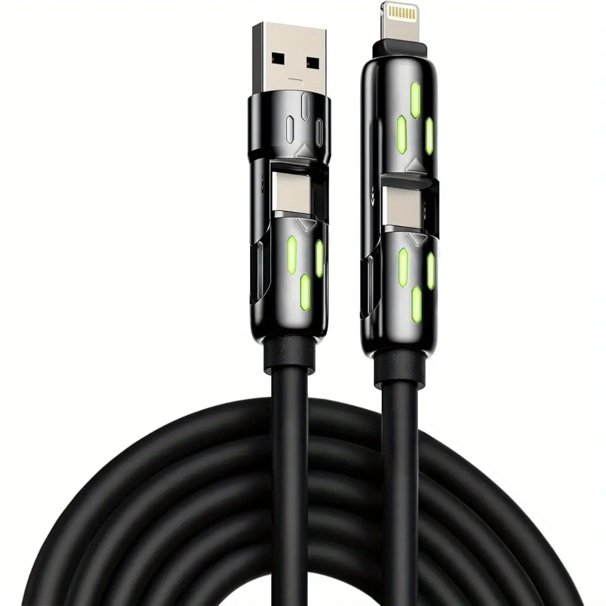 JOYTUTUS 240W 4-in-1 Multi Fast USB Charging Cable with Breathing Light, USB A Type C Lightning Cable for iPhone 16 15 14 13 12 11 Pro Max iPad Samsung Galaxy MacBook iPad Tablets & More