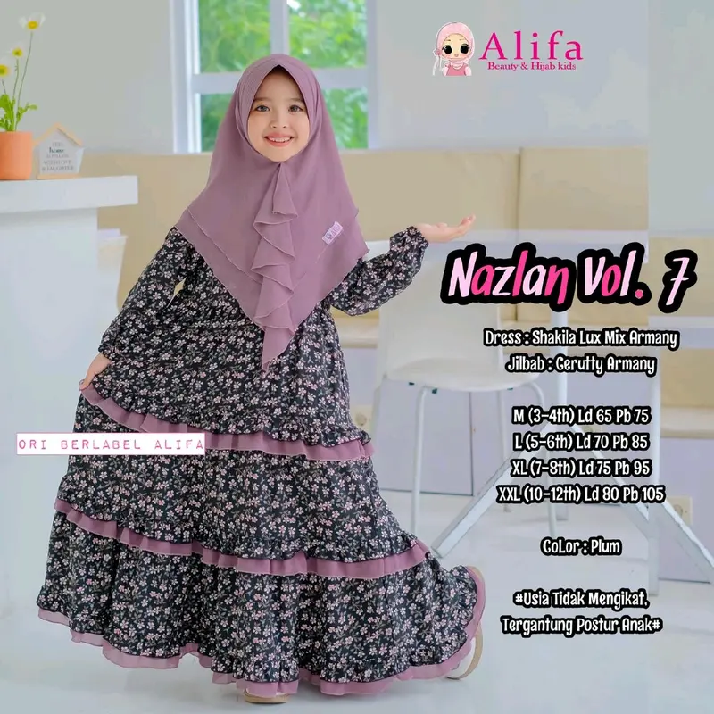 Nazlan Vol 4&7 Gamis Anak perempuan bestseller Bunga Alifa Kids Dress Shakila Rempel Muslim Motif Syari 4