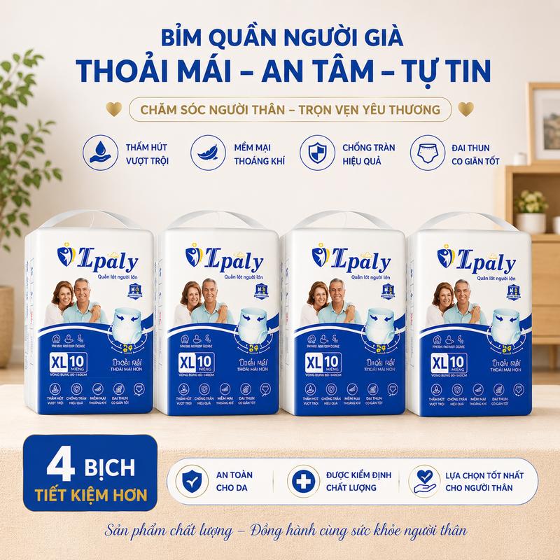 Combo 40 miếng Bỉm quần người già Ipaly chất lượng giá tốt đủ size M-L-XL mỗi bịch 10 miếng, thấm hút tốt