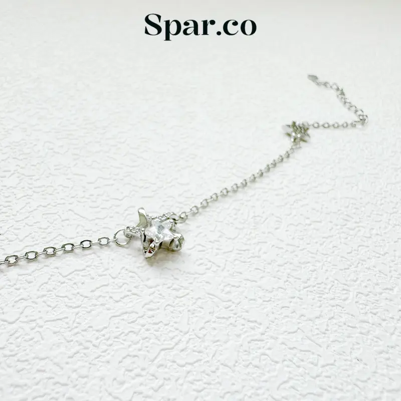 Spar.co Gelang Silver Model Rantai Dengan Charm Bintang - Chain Bracelets Gelang Silver Model Rantai Dengan Charm Bintang Mutiara Diamond SP-AAD1174 1