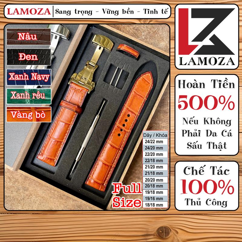 Dây Đồng Hồ Da Cá Sấu Thật Vân Đốt Tre Màu Đen Nâu Vàng Bò...Cho Cả Nam Và Nữ Size 16 18 19 20 21 22 24. LAMOZA- Chế Tác Thủ Công Theo Yêu Cầu Tặng Full Phụ Kiện.
