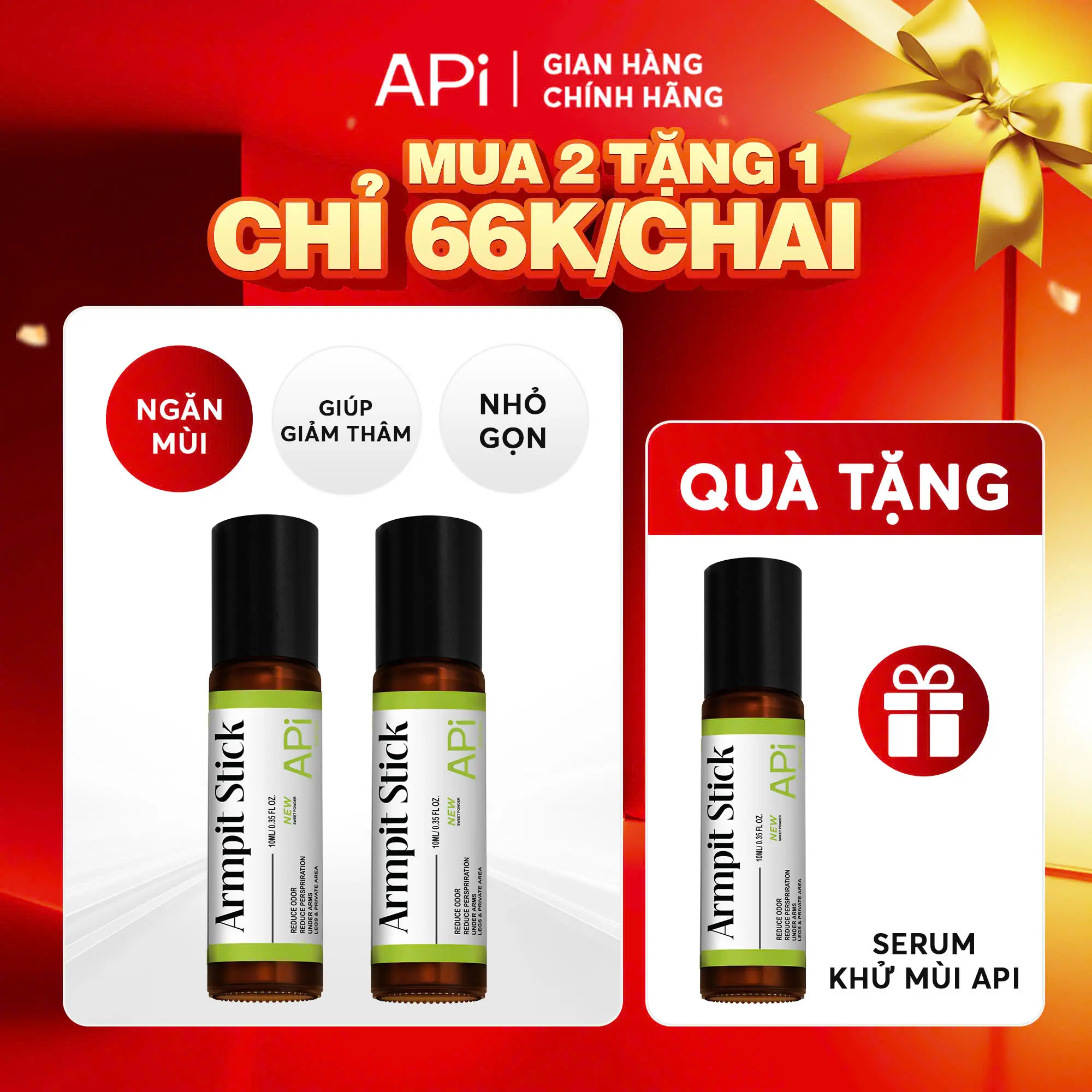 [Mua 2 Tặng 1] Serum Khử Mùi Api Hỗ Trợ Khử Mùi Nách, Ngăn Tiết Mồ Hôi Và Giúp Giữ Cho Vùng Da Dưới Cánh Tay Khô Thoáng, Serum Nách Api Hỗ Trợ Dưỡng Trắng 10Ml - K1