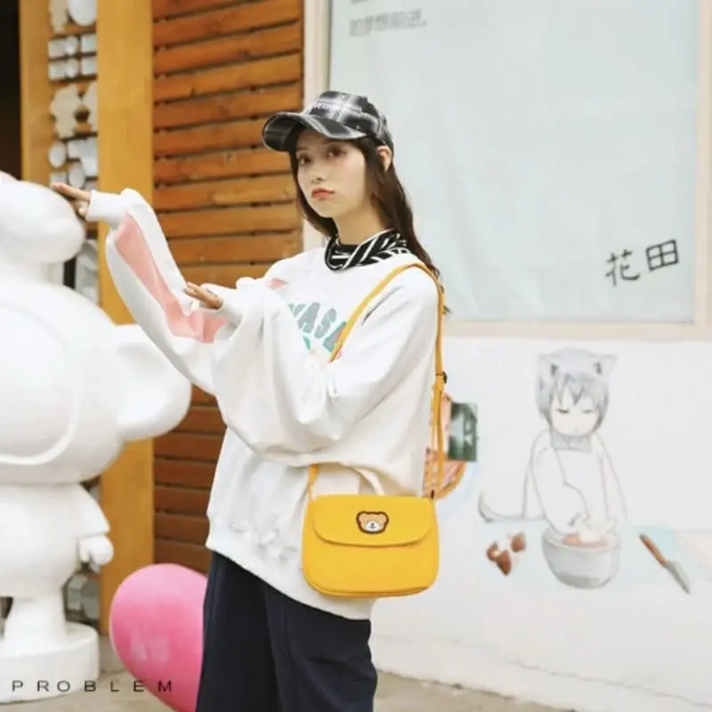Twenty Bag - Tas Selempang Mini Anak Wanita Pria Terbaru Kekinian Motif Carakter BERUANG TUTUP BORDIR Fashion Korean Style Murah Bahan Canvas Tebal 3