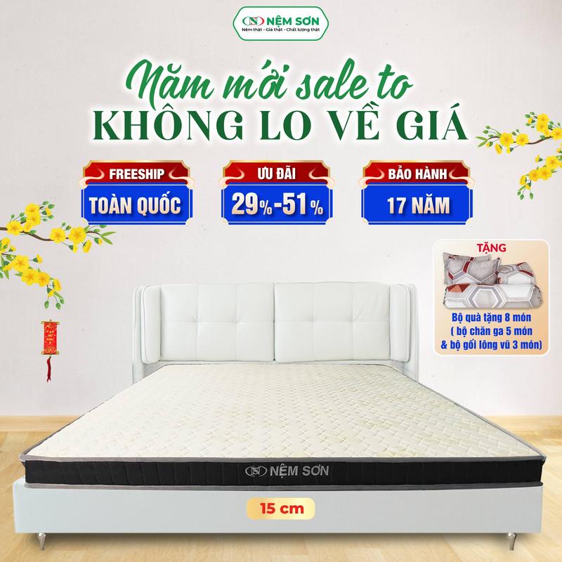  Nệm Cao Su Thiên Nhiên nguyên khối 15cm - Nệm Sơn - Bản Cải Tiến Vải Gấm Cao Cấp 