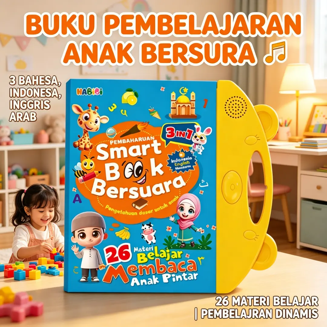 COD Tersedia, Buku Audio Anak 3 Bahasa Elektronik 26 Halaman Materi Lengkap: Huruf, Angka, Hewan, Buah, Sayur, Warna, Bentuk, Profesi. untuk Balita, Anak TK, PAUD Usia 1-6 Tahun. Mainan Edukatif Belajar Membaca dengan Touch Sensor, Suara Jelas, Praktis