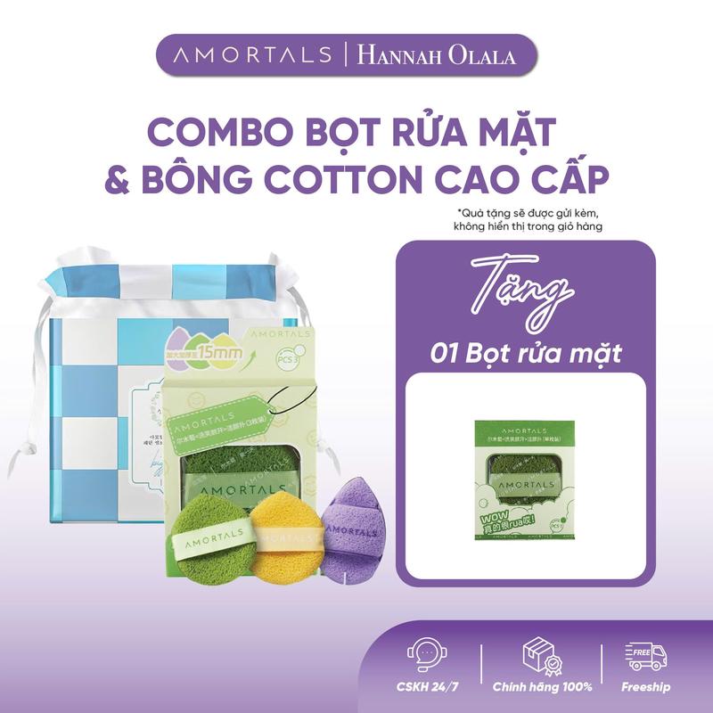   HO  Combo Bọt Biển Rửa Mặt AMORTALS Làm Sạch Rửa Mặt Nạ Bùn và Bông Cotton Cao Cấp  Xanh Dương  