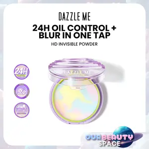 Dazzle Me 24H Oil Control Blur In One Tap HD Invisible Powder Bedak Padat Tahan Lama Bebas Kilap Tahan Minyak Air Menutup Pori-Pori Smooth Matte