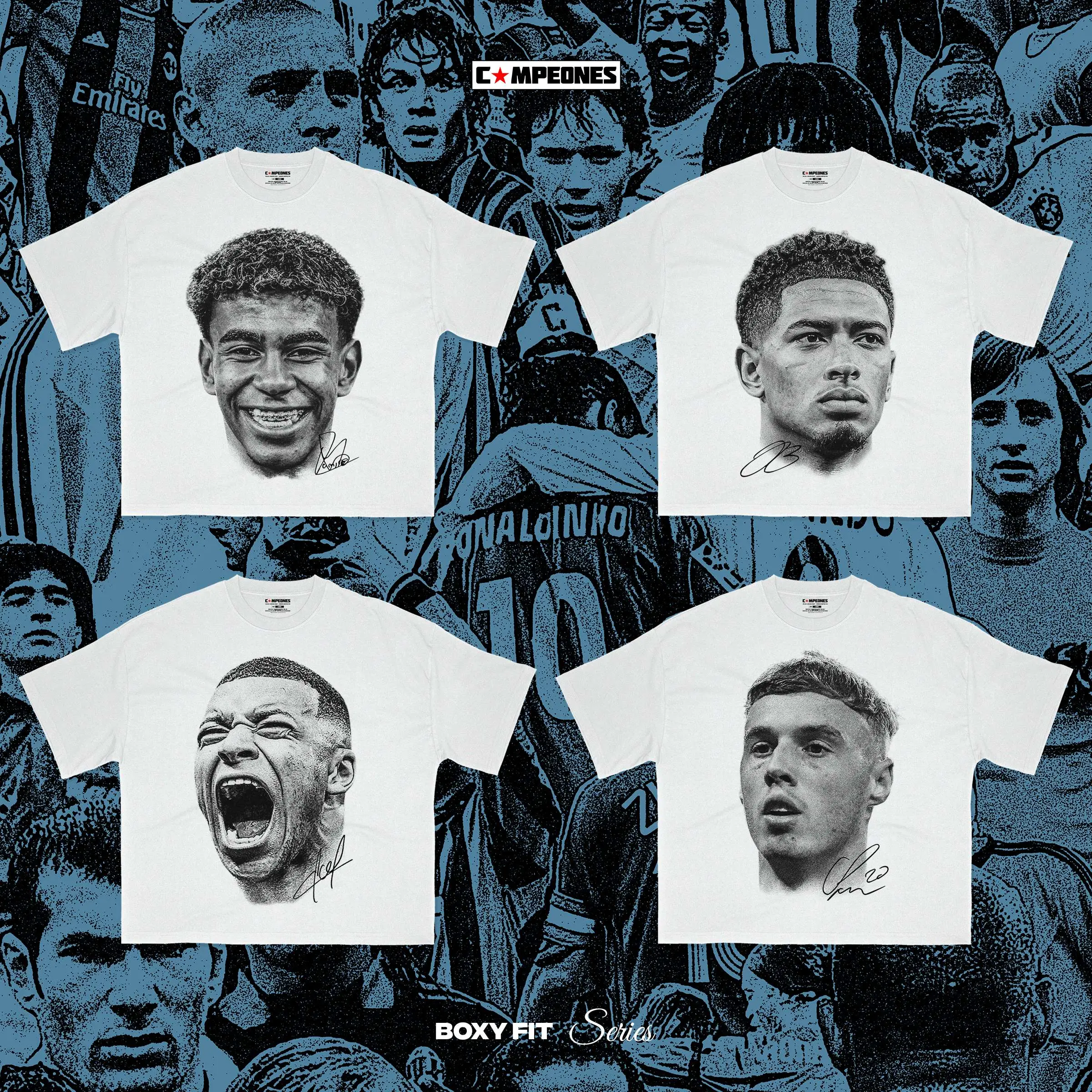 Campeones - Oversize Boxy Tshirt - Prime Football Player Lamine Yamal Jude Bellingham Cole Palmer Kylian Mbappe Kaos Bola Baju Katun Digital Nyaman