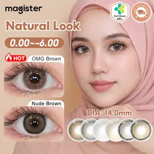 【HOT & COD】Magister Softlens  Natural  LOOK Softlens diameter 14.0mm ( (Minus 0.0~-6.0) - Soflen Brown/ Grey /Black ,natural soflen Abu-Abu /hitam,6 months softlens warna, Kadar Air 38%, B.C:8.5MM