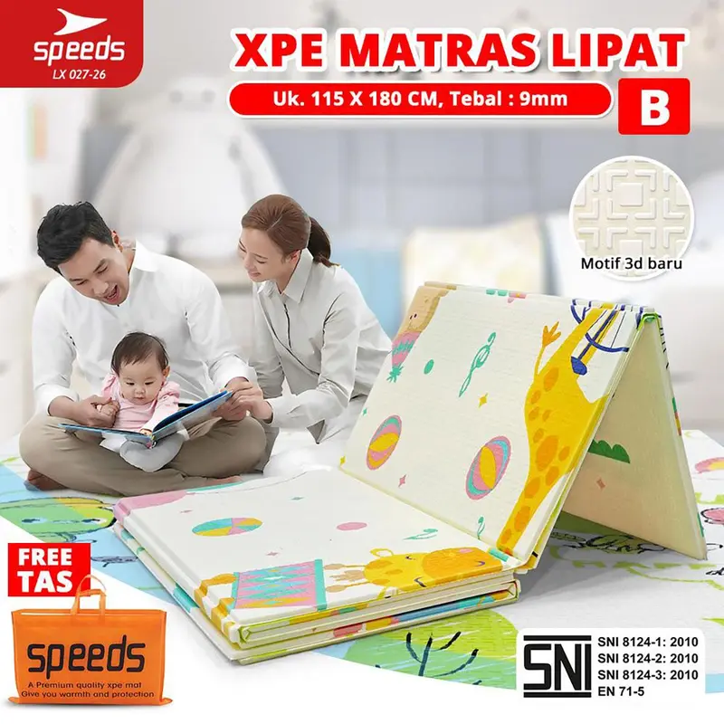 SPEEDS Playmate Anak 115 x 180 Tebal 9mm Tikar Lipat Bayi Playmate Bayi Matras Bermain Bayi Foam XPE Playmat Karpet 027-26-B 0