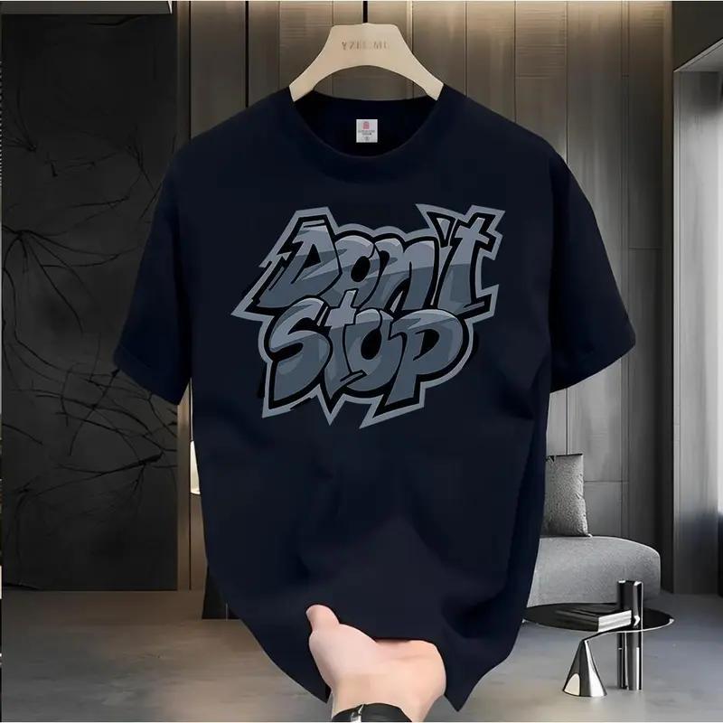 Kaos lengan pendek motif slogan grafiti latar belakang putih dan hitam gaya jalanan atasan kerah bulat longgar