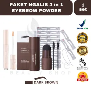 PAKET NGALIS EYEBROW POWDER Coklat Waterproof Include 2 Sisir Alis 10 Cetakan Alis Tali 12 PCS & 4 PCS Concealer Tekstur Lembut Warna Alami