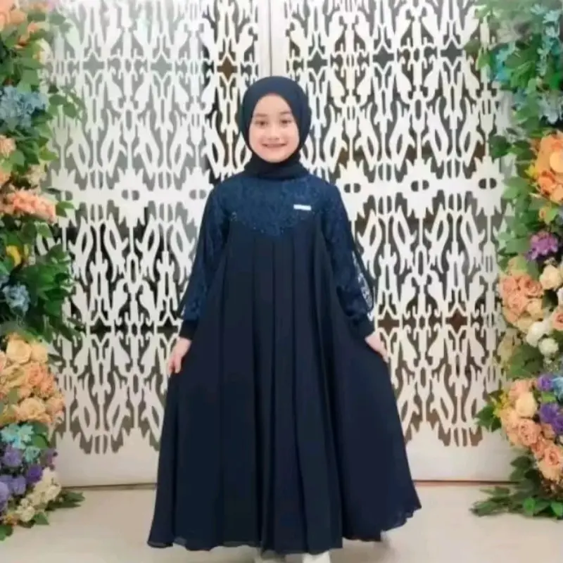 Gaun trendy 2024 - Gaun Inara satu set sama Jilbab - couple Ibu Dan Anak 3-12 Tahun - Cryncle Mix kombinasi Brookat Lebaran Gamis Muslim 3