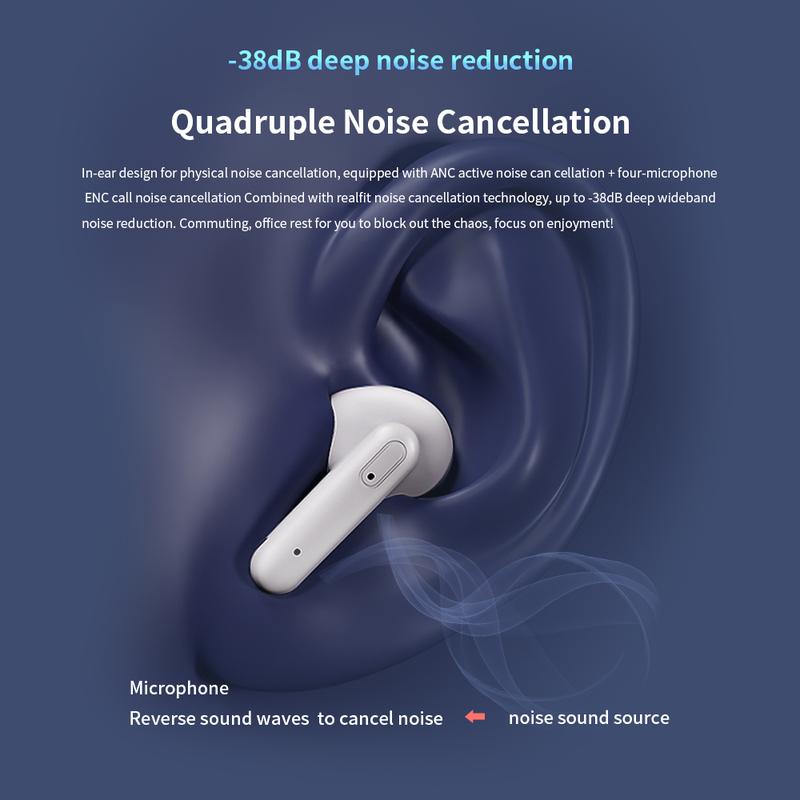 Realfit F3 Bluetooth V5.4 Earphone ANC Noise Cancellation with Mic HIFI Sound Quality Sport Headset 4