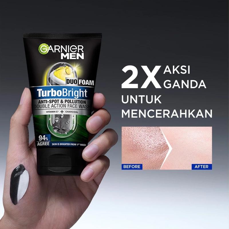 Garnier Men Turbo Bright Super Duo Foam 100ml / 50ml Skin Care Sabun Cuci Muka Pria Mengangkat Kotoran dan Mencerahkan 1