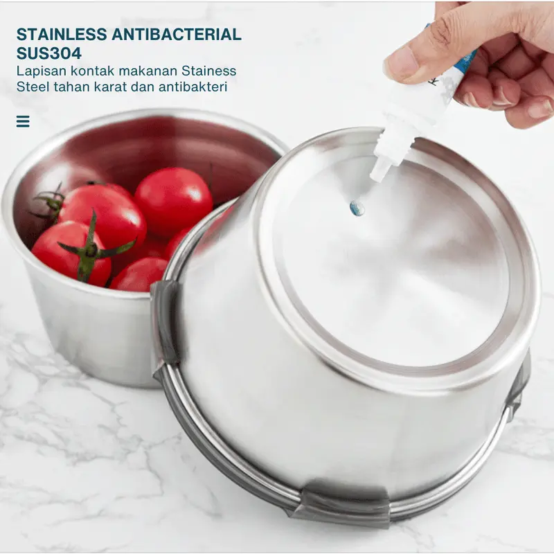 Kotak Makan Stainless Anti Bocor Anti Bau - [BULAT] Tempat Makan Toples Foodgrade dengan Penutup Klip - Kitchenware 8