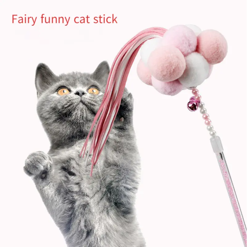 Tassel Funny Cat Stick Crystal Long Grip Pompom with Bell Fairy Stick Fun Funny Cat Toy
