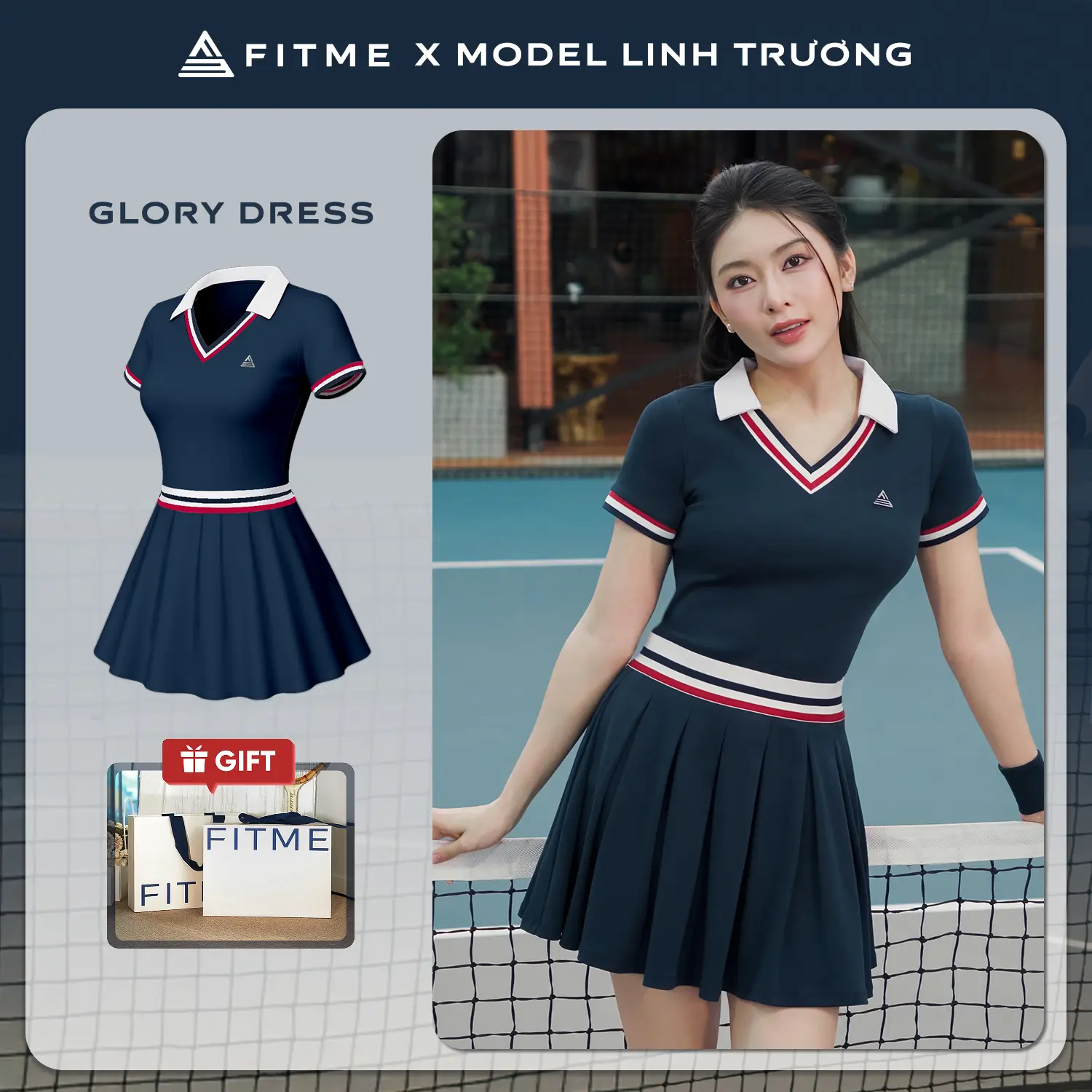 Váy tennis pickleball nữ Fitme GLORY EA thoáng khí chống nắng kèm quần bảo hộ chơi thể thao DPSP01
