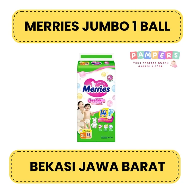 POPOK BAYI MURAH MERRIES PANTS JUMBO 1 BALL M50 / L44 / XL38 / XXL28 Diapers Bayi 3