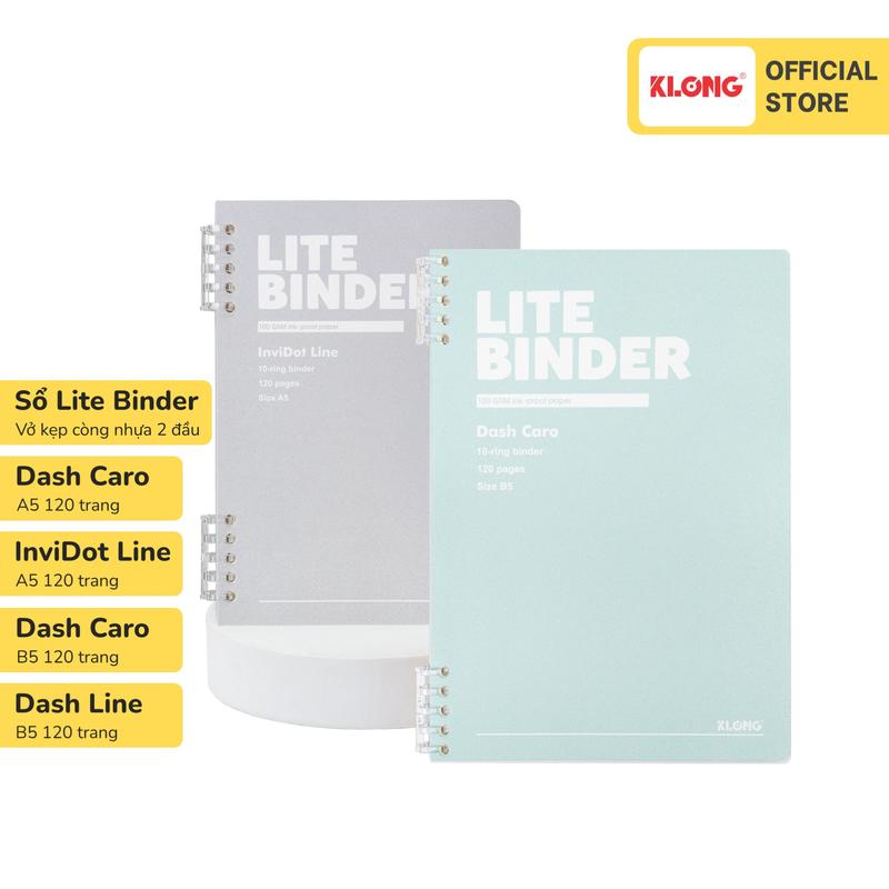 Sổ còng nhựa 2 đầu Lite Binder bìa PP Dash Caro - Dash Line - InviDot Line A5 B5 120 trang 100/76; MS: 804, 805, 806, 807