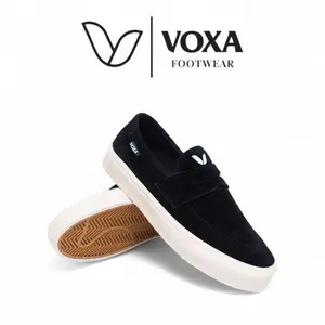 Voxa - Slip On Asthexa Suede Black White Sepatu Casual Unisex FREE KAOS KAKI + DOUBLE BOX