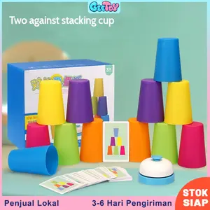 Geetoy Stack Cup Game Dengan Kartu Pencerahan Intelektual Warna Kognisi Mainan Pendidikan Anak-anak