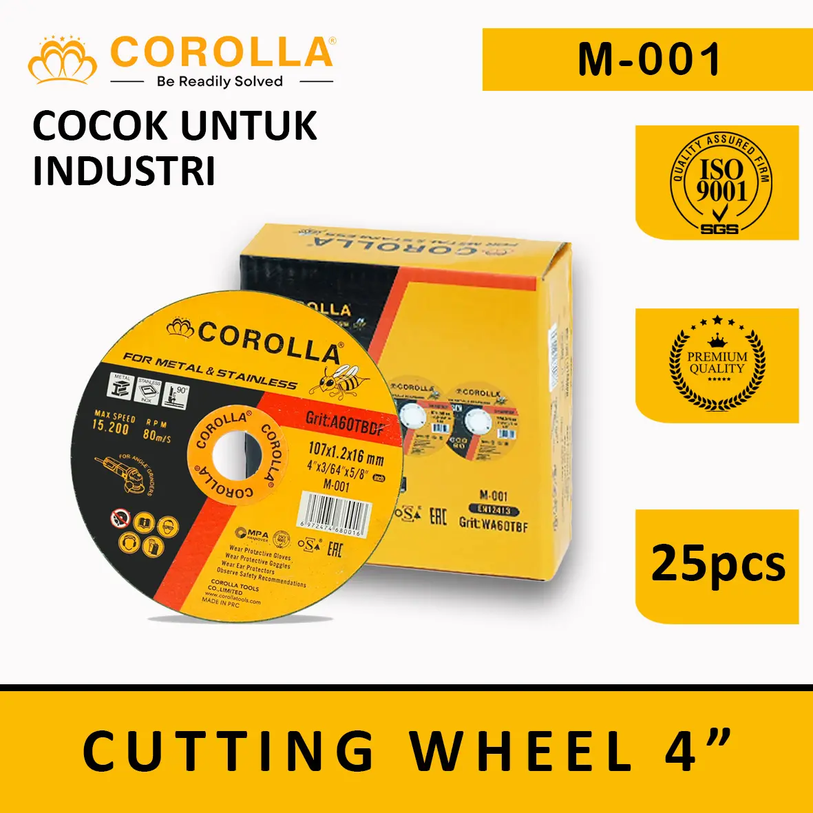 Cutting Wheel Corolla mata potong gerinda 4" 107X1.2X16mm 25 pcs awet kuat cocok untuk industri