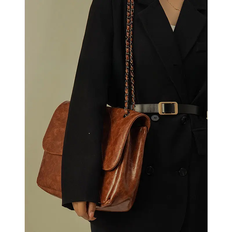 Túi Kẹp Nách Một Vai, Nữ, Dung Lượng Lớn, Phong Cách Cổ Điển Dây Xích Kim Cương Bag Kem 2